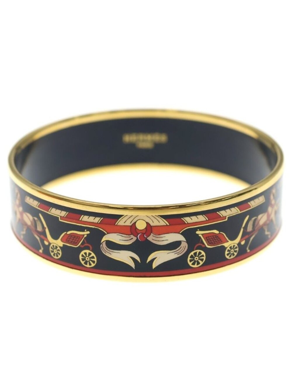 Hermes Enamel GM Hose Cloisonne Bangle Bracelet Gold Black
